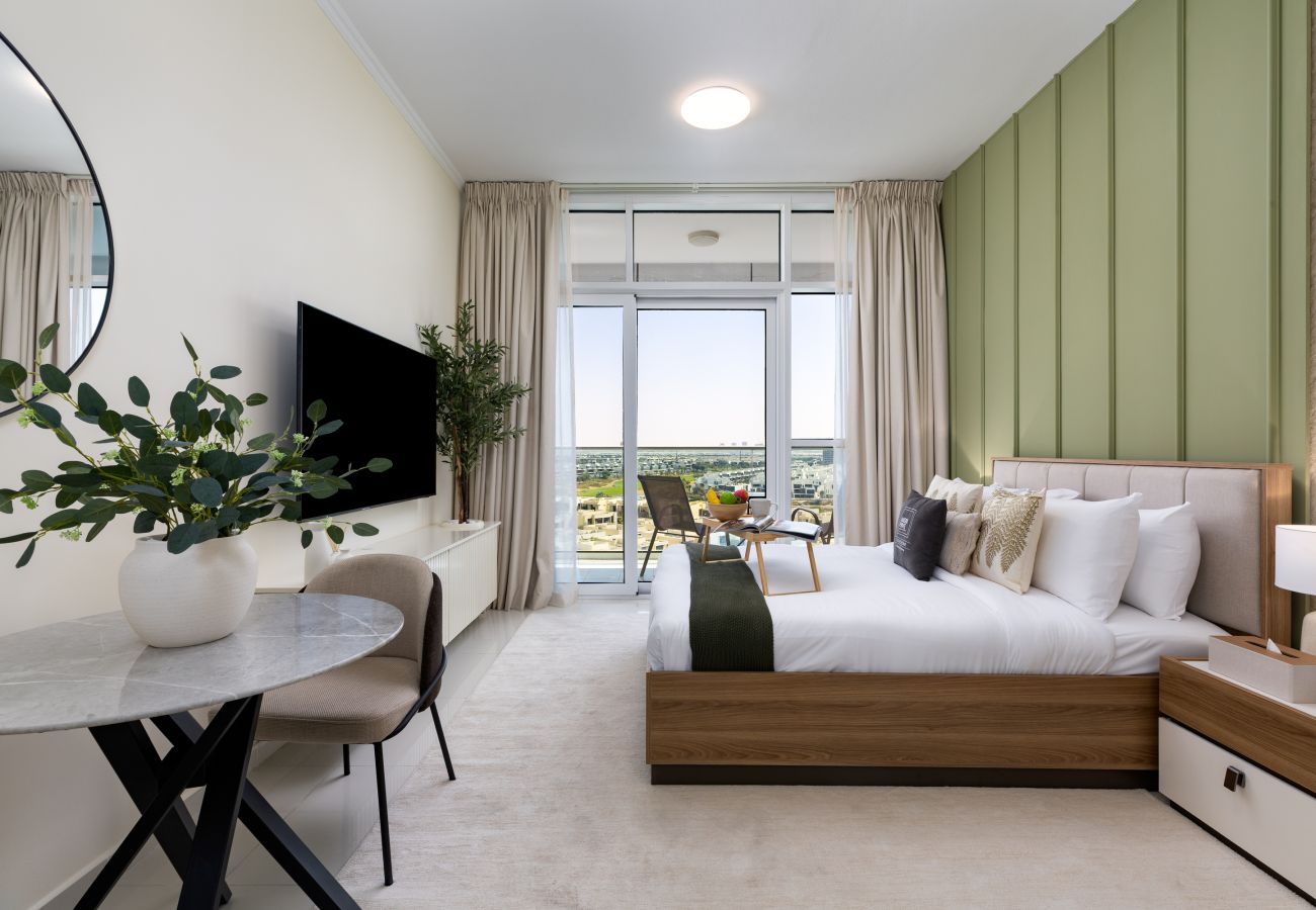 Refined holiday rental studio with resort-style facilities in Damac Hills